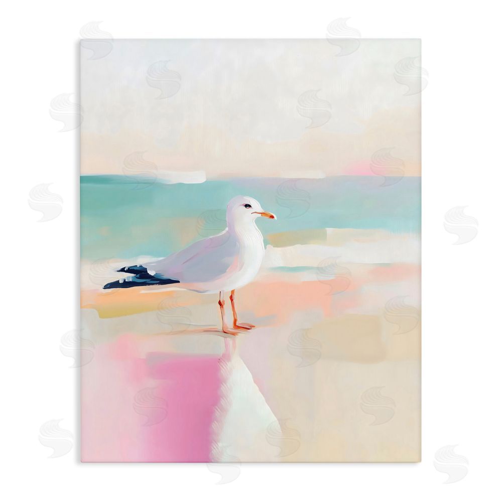 The Prints Vibe Seagull Beach Tranquil Reflection Stretched Canvas Wall Art Print