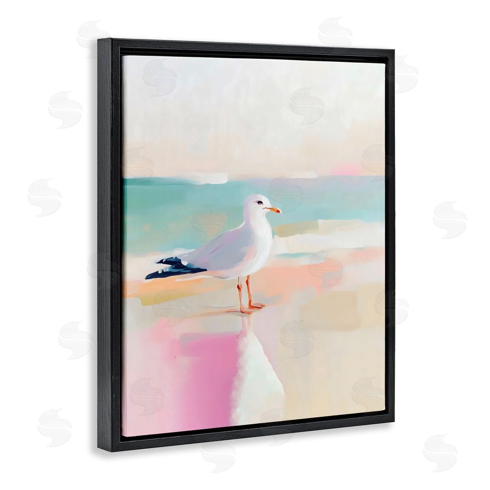 The Prints Vibe Seagull Beach Tranquil Reflection Black Floating Framed Canvas Wall Art Print