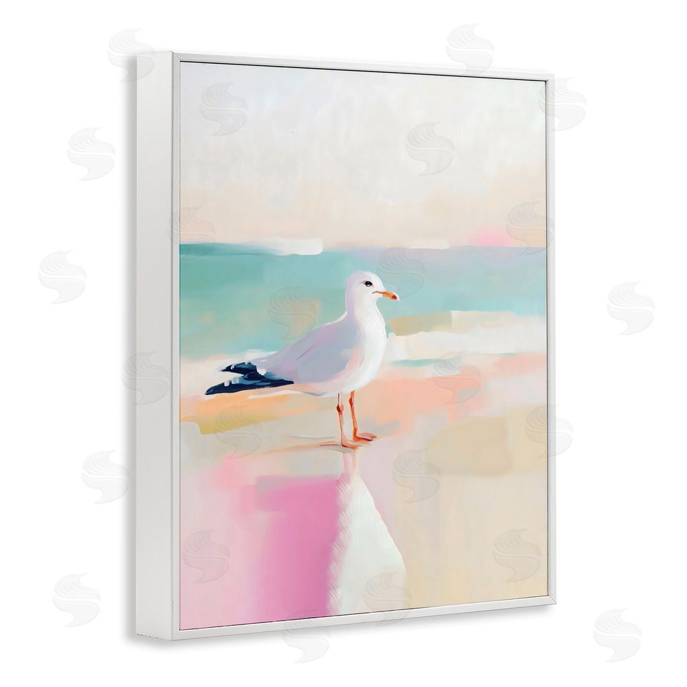 The Prints Vibe Seagull Beach Tranquil Reflection White Framed Giclee Wall Art Print