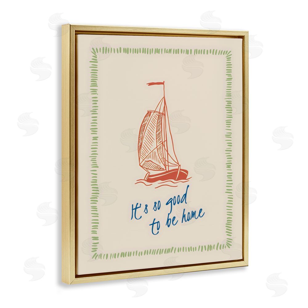 The Prints Vibe Good To Be Home Sailboat Gold Floating Framed Canvas Wall Art