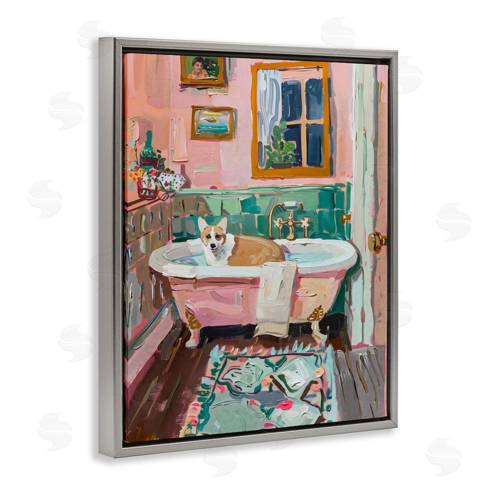 The Prints Vibe Corgi in Pastel Tub Gray Floating Frame Canvas Wall Art Print
