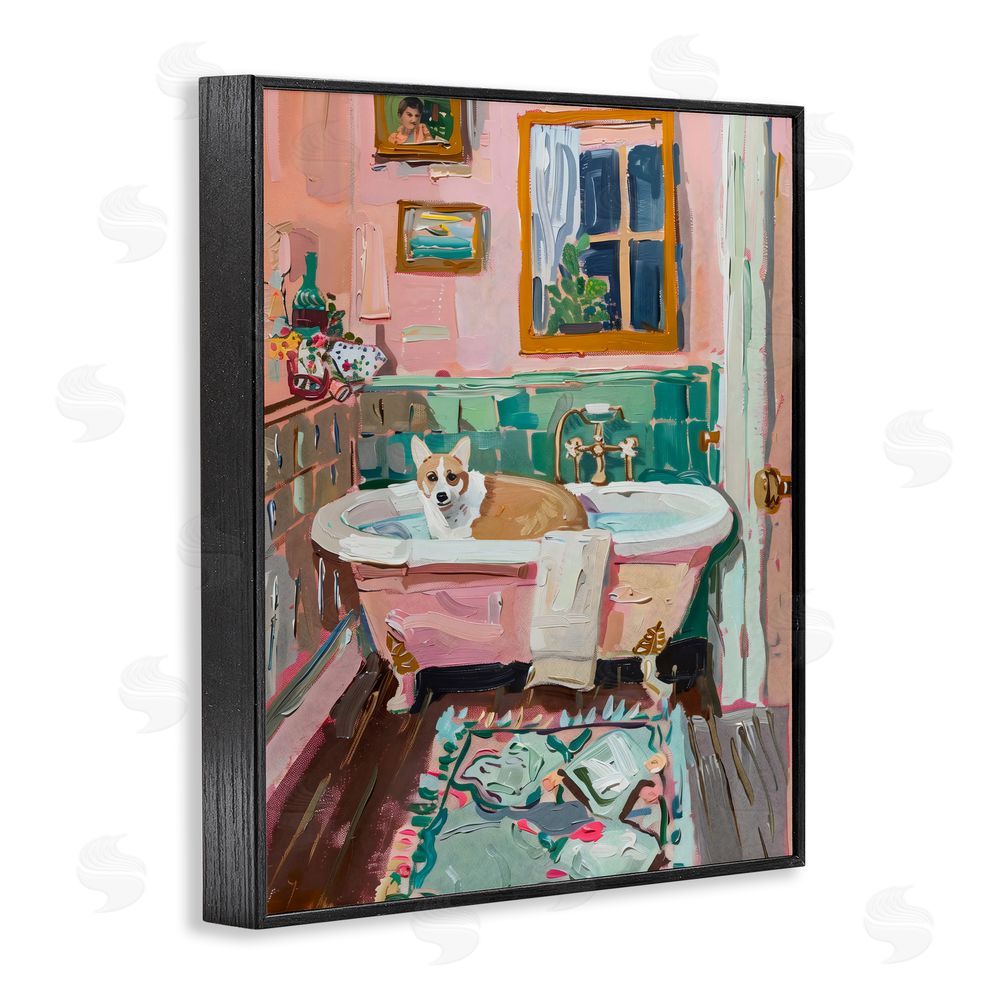 The Prints Vibe Corgi in Pastel Tub Black Framed Giclee Wall Art Print