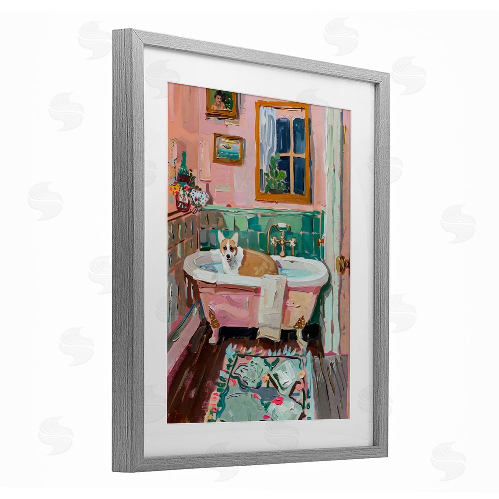 The Prints Vibe Corgi in Pastel Tub Gray Framed Print Under Glass Wall Art