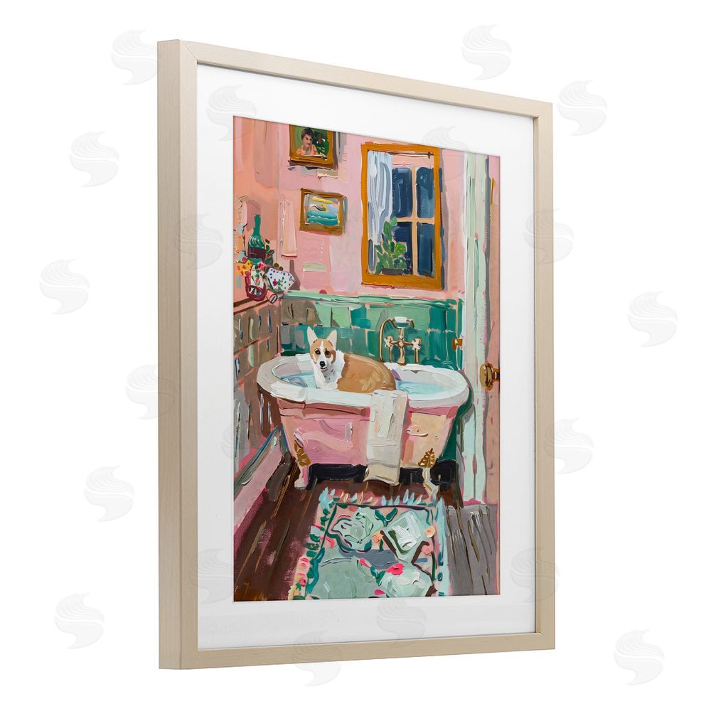 The Prints Vibe Corgi in Pastel Tub Brown Framed Print Under Glass Wall Art