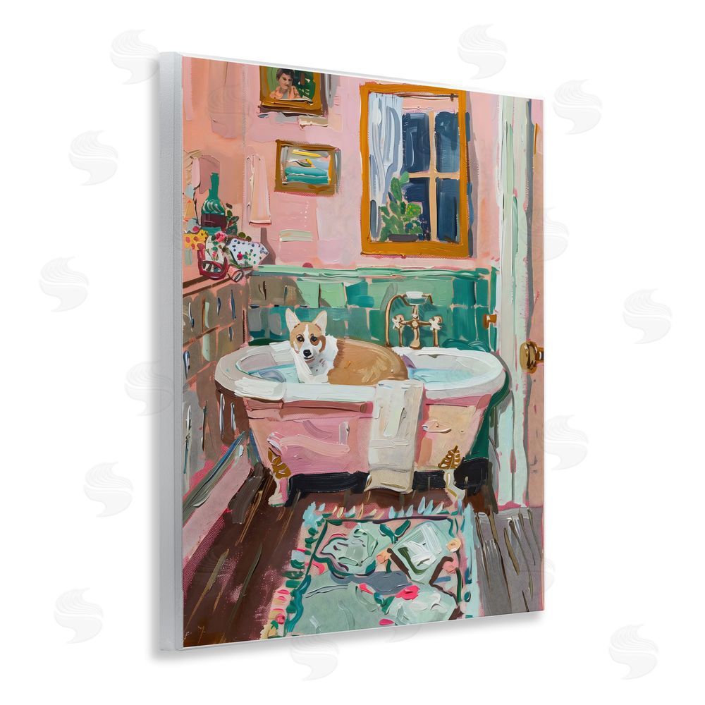 The Prints Vibe Corgi in Pastel Tub Wall Plaque with Fixed Lithograph Print