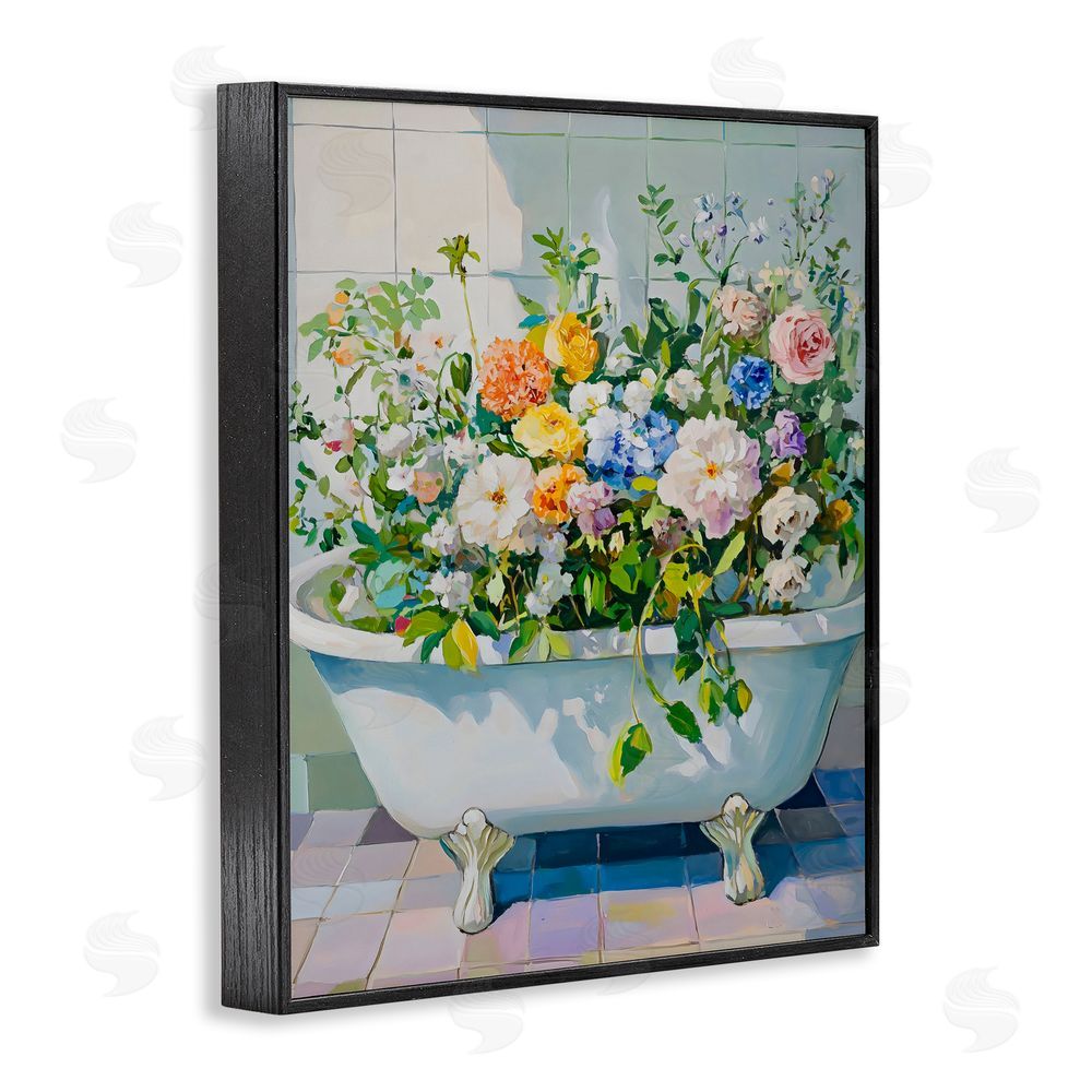 The Prints Vibe Vintage Bathtub Bouquet Overgrowth Black Framed Giclee Wall Art Print