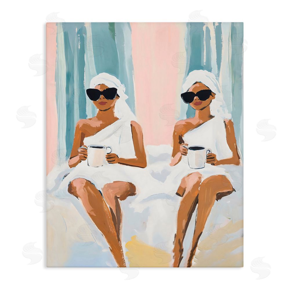 The Prints Vibe Girls Spa Day with Coffee Stretched Canvas Wall Art