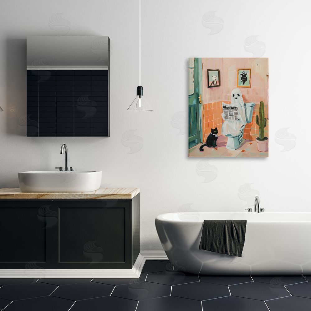 The Prints Vibe Ghost Reading Newspaper Stretched Canvas Wall Art in Room