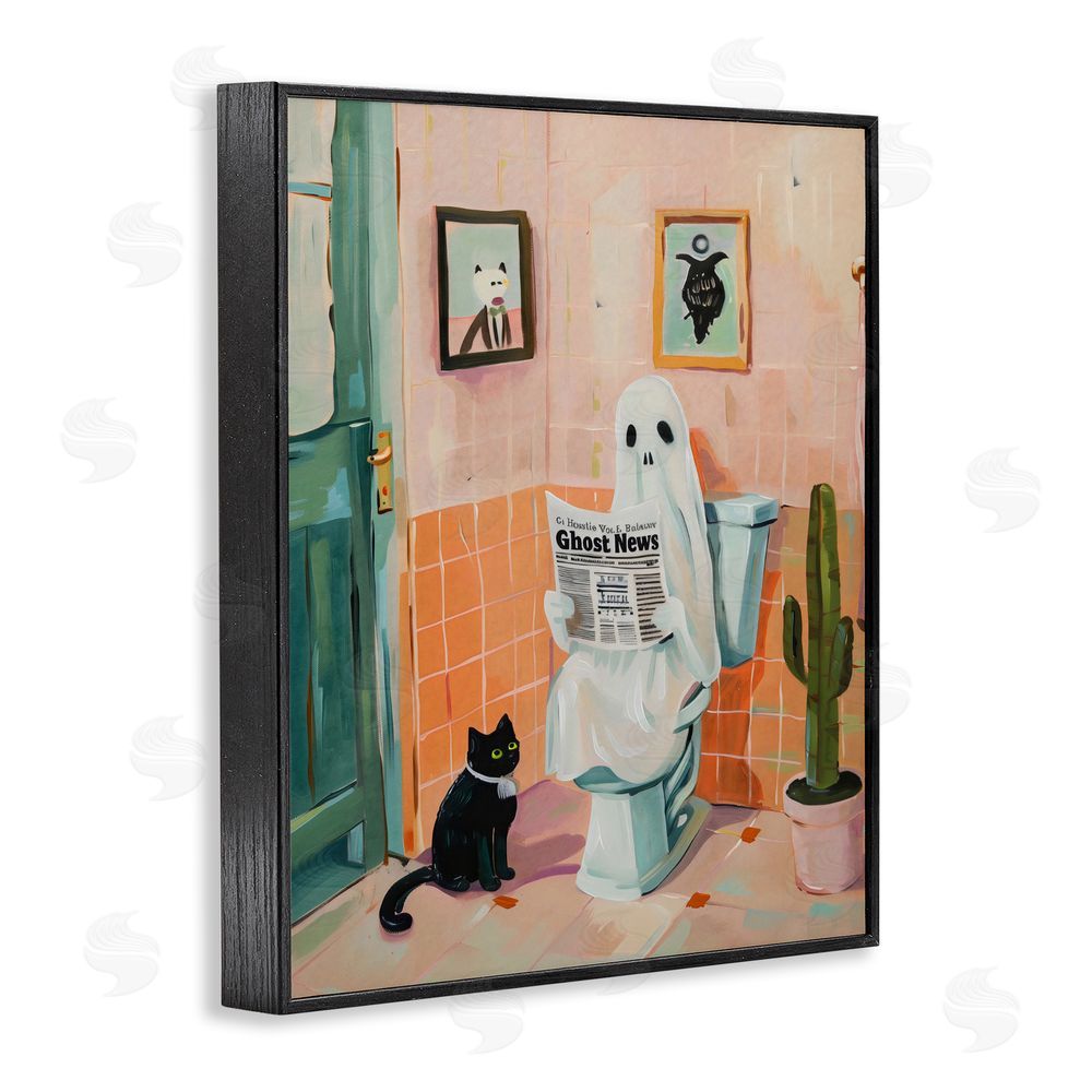 The Prints Vibe Ghost Reading Newspaper Black Framed Giclee Wall Art