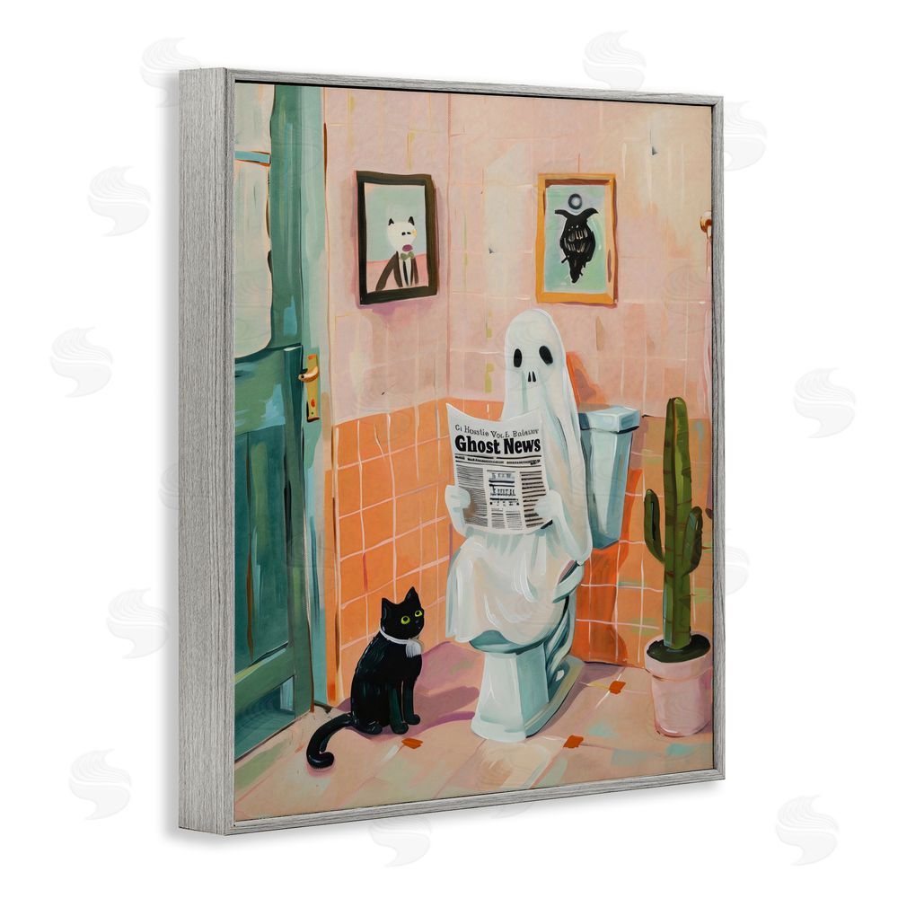 The Prints Vibe Ghost Reading Newspaper Gray Framed Giclee Wall Art