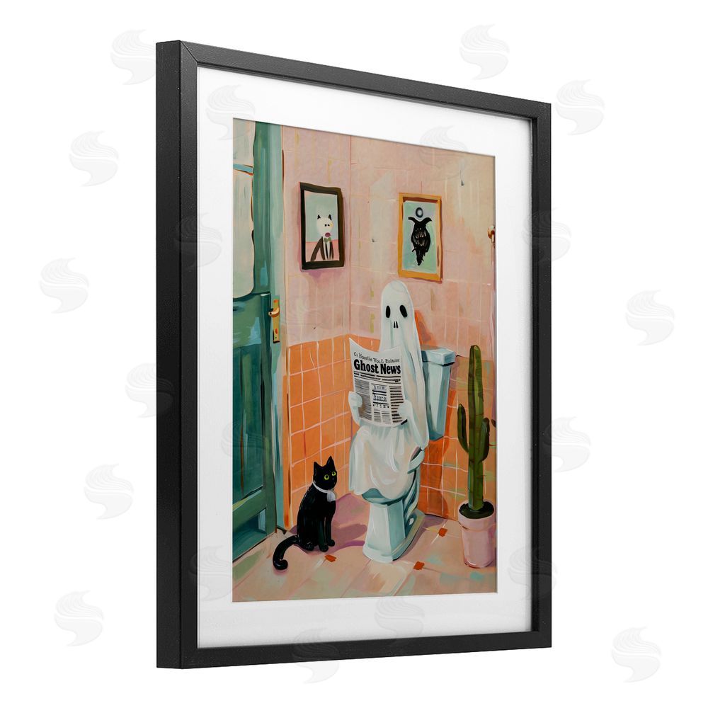 The Prints Vibe Ghost Reading Newspaper Black Framed Print Under Glass Wall Art
