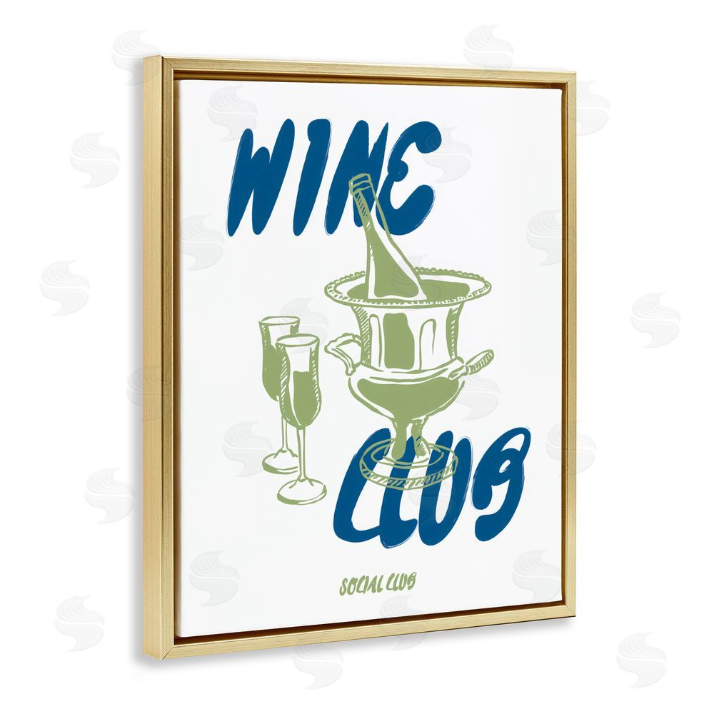 The Prints Vibe Wine Club Social Evening Toast Gold Floating Framed Canvas Wall Art Print