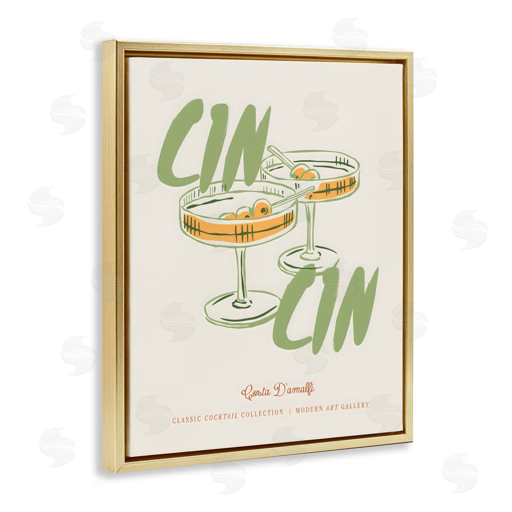 The Prints Vibe Cin Cin Amalfi Cocktail Gold Floating Frame Canvas Wall Art Print