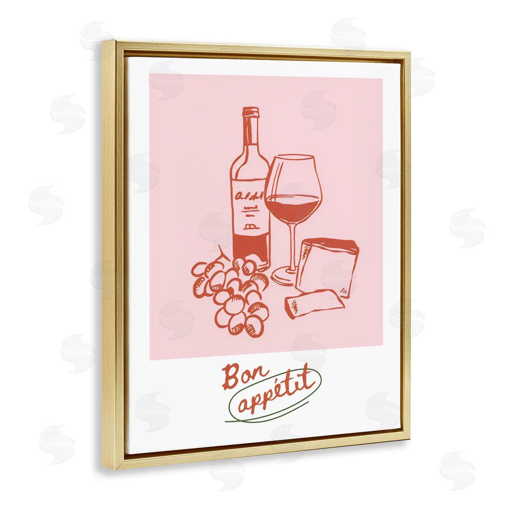 The Prints Vibe Bon Appetit Wine & Grapes Gold Floating Frame Stretched Canvas Wall Art Print