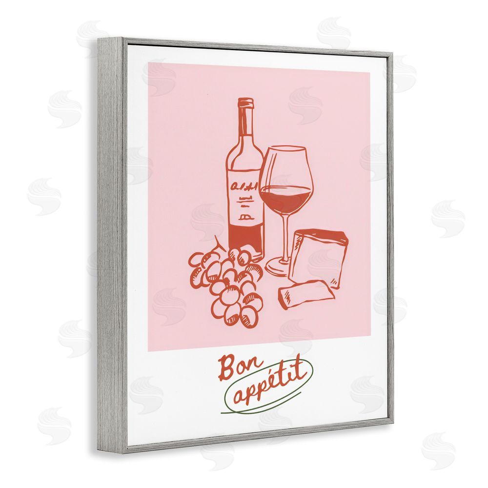 The Prints Vibe Bon Appetit Wine & Grapes Gray Framed Giclee Wall Art Print