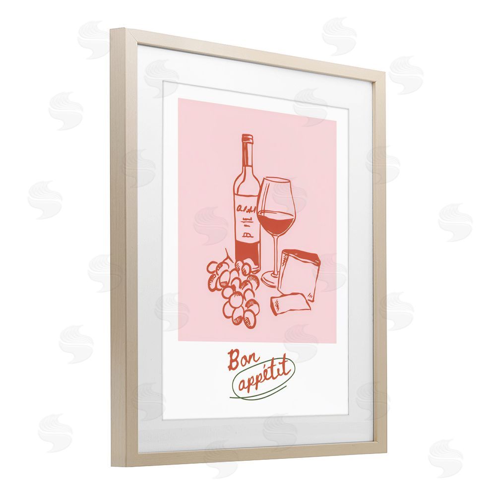 The Prints Vibe Bon Appetit Wine & Grapes Brown Framed Print Under Glass with Matting Wall Art