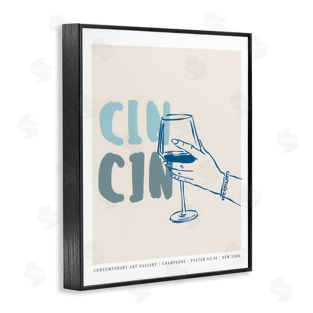 The Prints Vibe Cin Cin Blue Champagne Toast Black Framed Giclee Wall Art Print