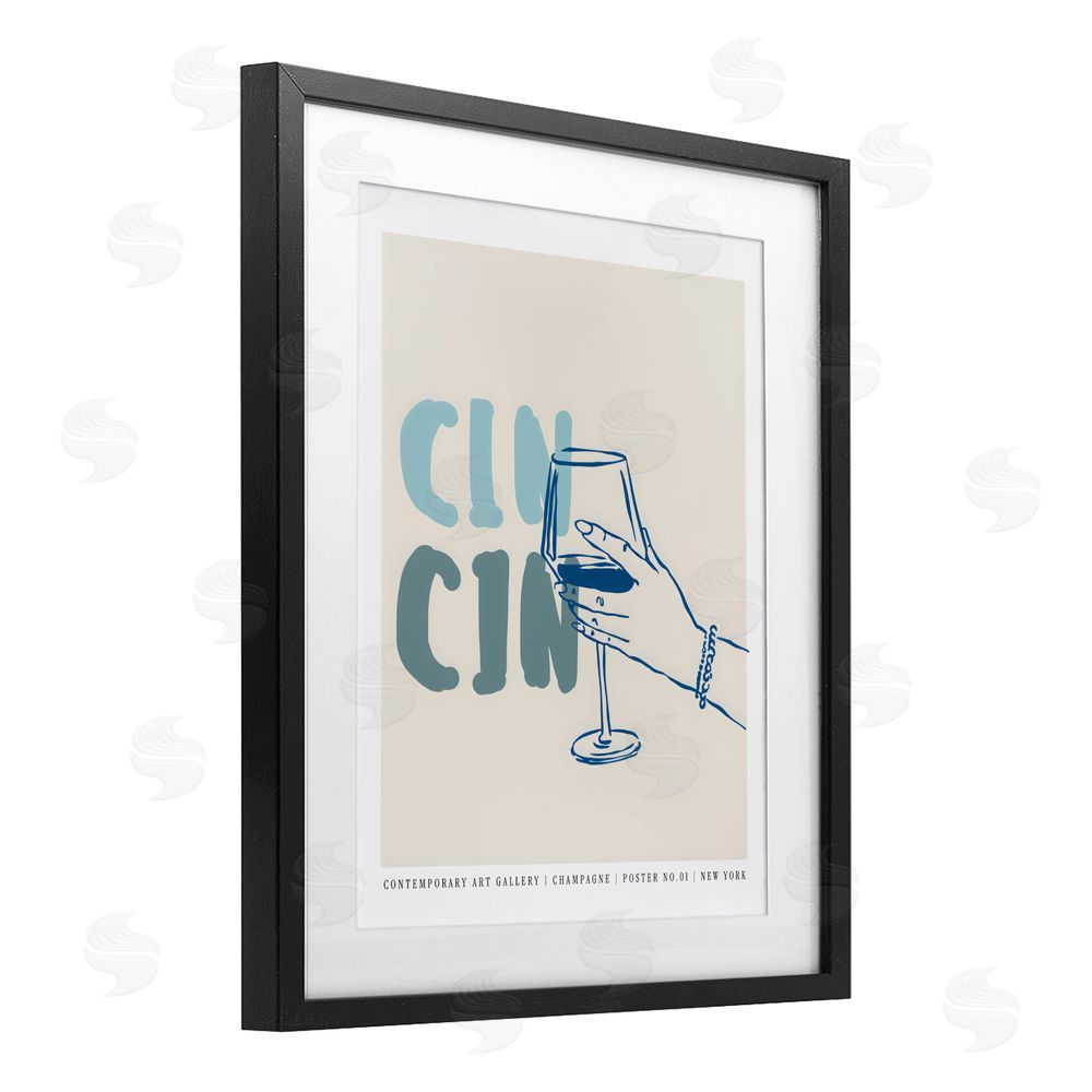 The Prints Vibe Cin Cin Blue Champagne Toast Black Framed Print Under Glass Wall Art