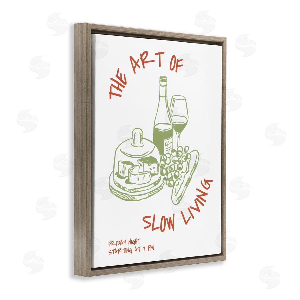 The Prints Vibe Slow Living Wine & Cheese Brown Floating Framed Canvas Wall Art Print
