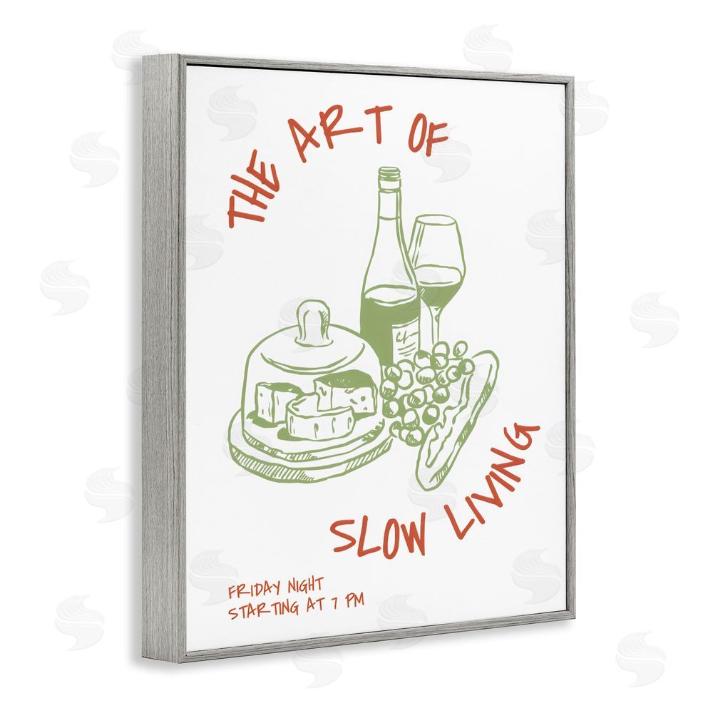 The Prints Vibe Slow Living Wine & Cheese Gray Framed Giclee Wall Art Print