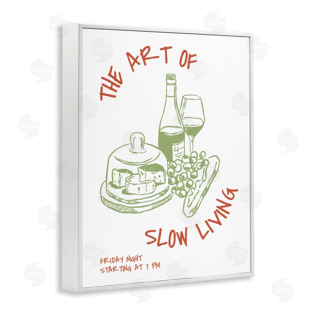 The Prints Vibe Slow Living Wine & Cheese White Framed Giclee Wall Art Print