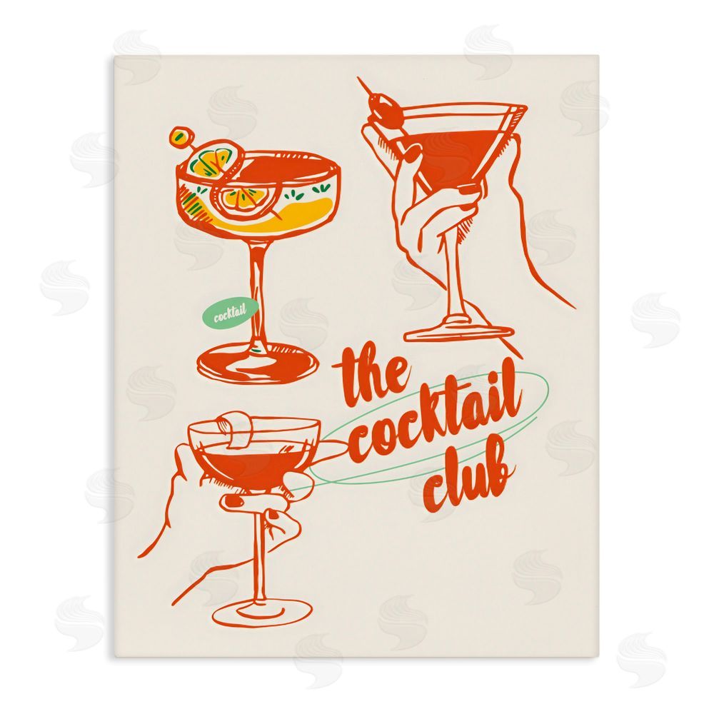 The Prints Vibe Cocktail Club Toasting Glasses Stretched Canvas Wall Art