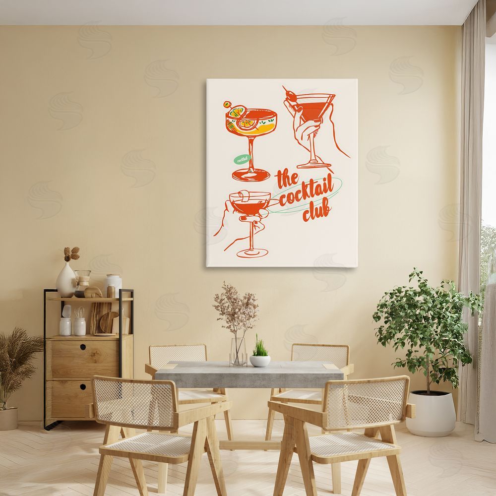The Prints Vibe Cocktail Club Toasting Glasses Stretched Canvas Wall Art in Room