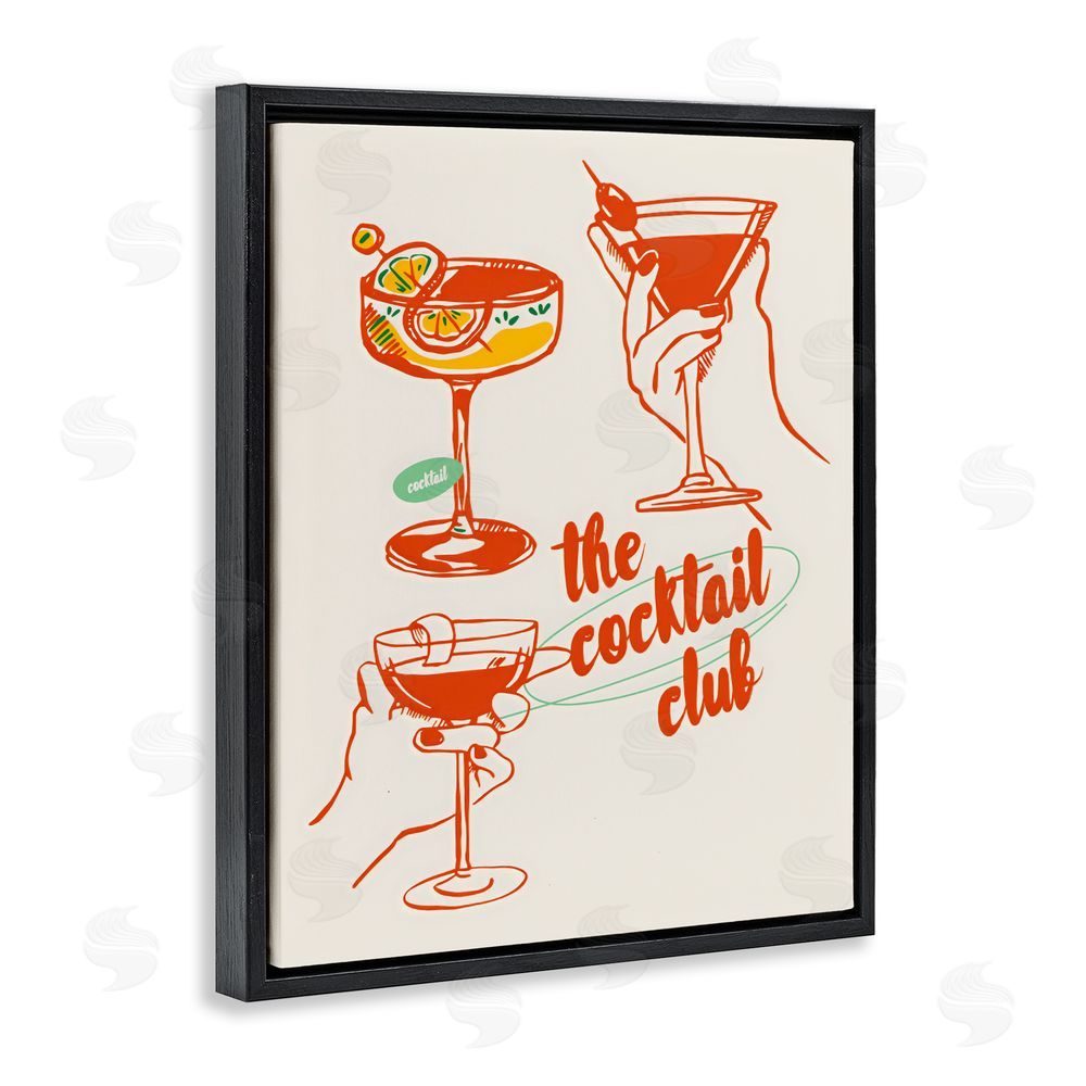 The Prints Vibe Cocktail Club Toasting Glasses Black Floating Frame Canvas Wall Art Print