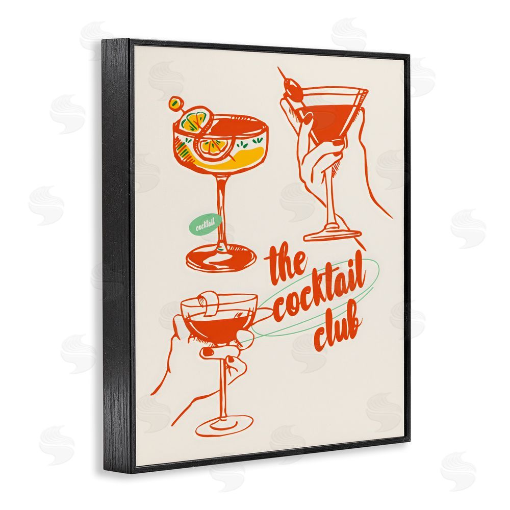 The Prints Vibe Cocktail Club Toasting Glasses Black Framed Giclee Wall Art Print