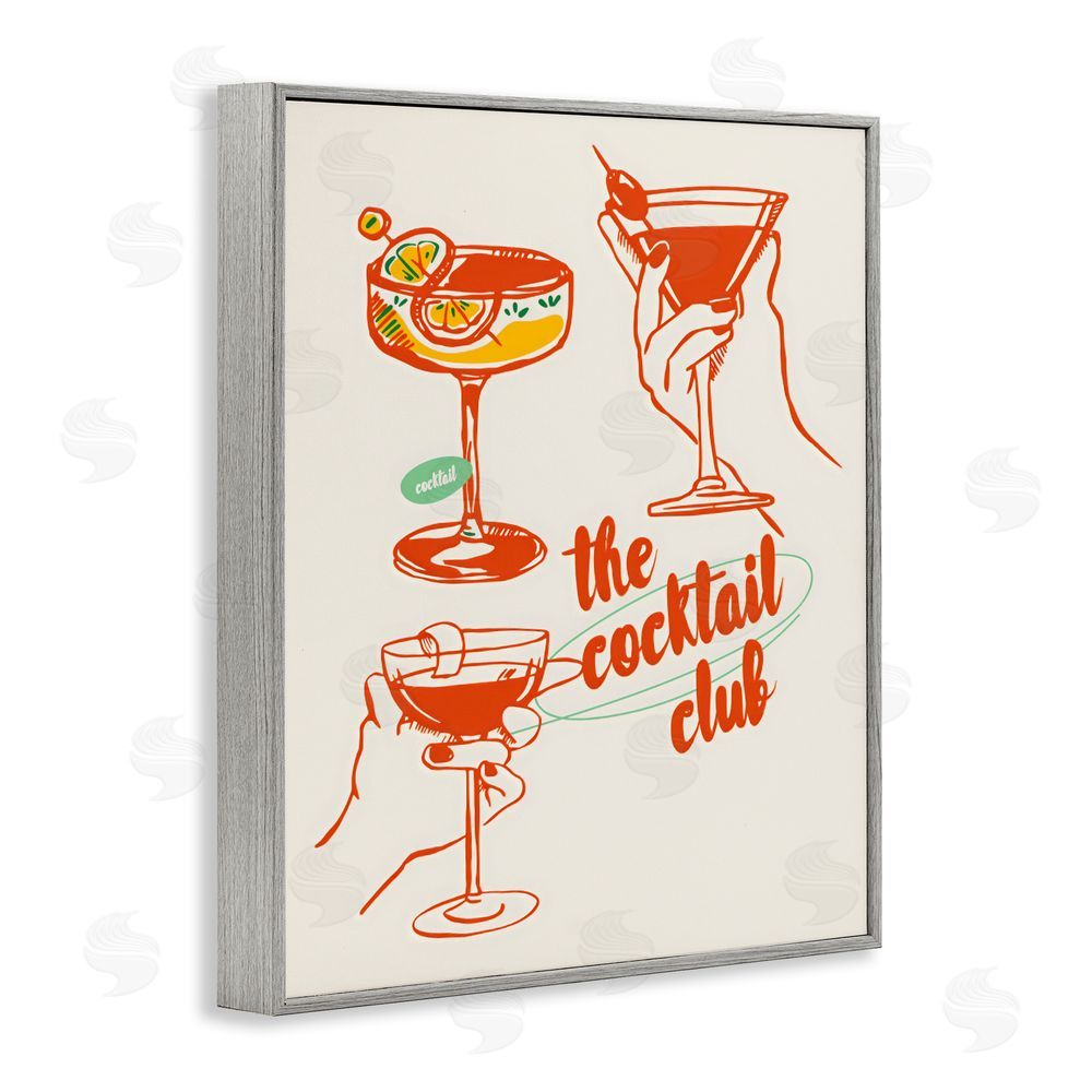 The Prints Vibe Cocktail Club Toasting Glasses Gray Framed Giclee Wall Art Print
