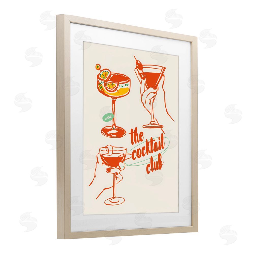 The Prints Vibe Cocktail Club Toasting Glasses Brown Framed Print Under Glass Wall Art