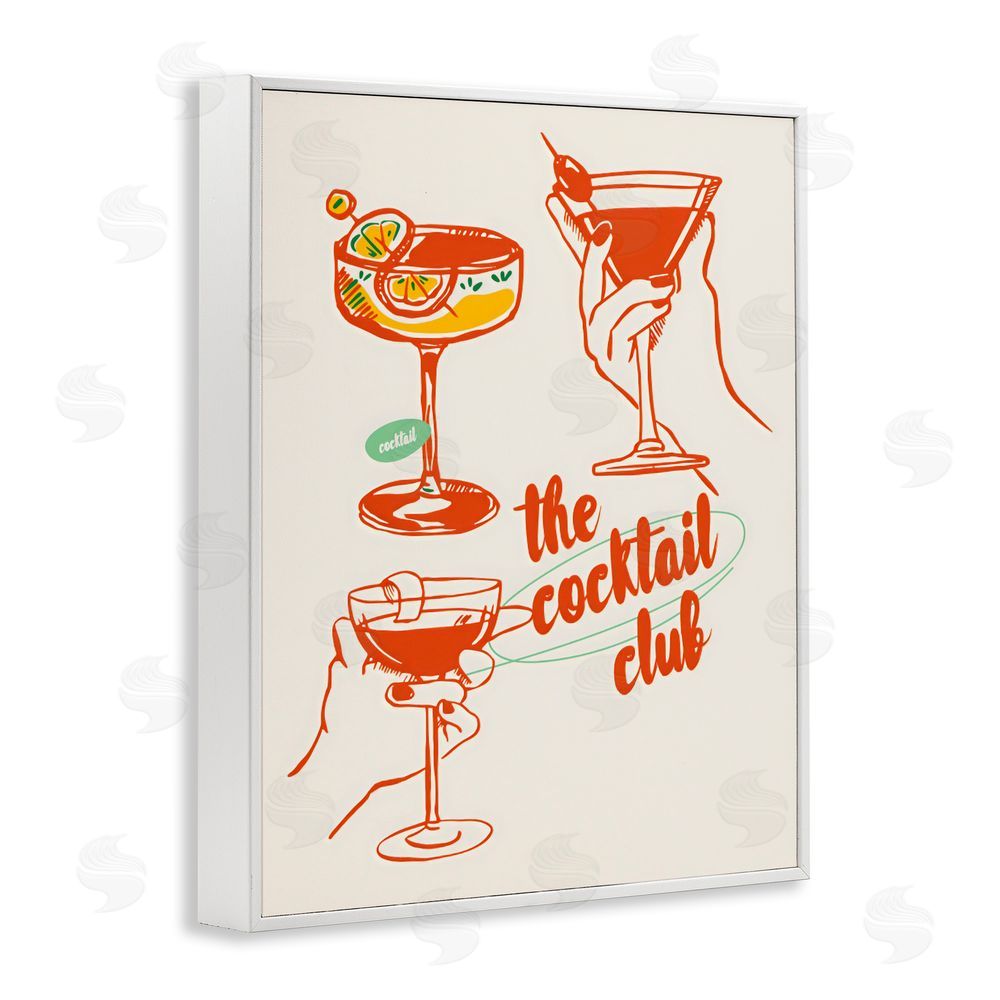 The Prints Vibe Cocktail Club Toasting Glasses White Framed Giclee Wall Art Print
