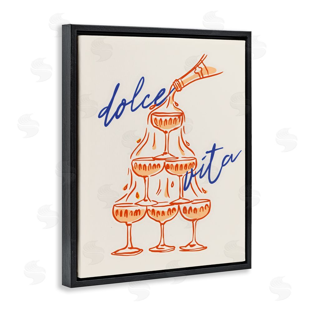 The Prints Vibe Dolce Vita Champagne Tower Black Floating Frame Canvas Wall Art Print