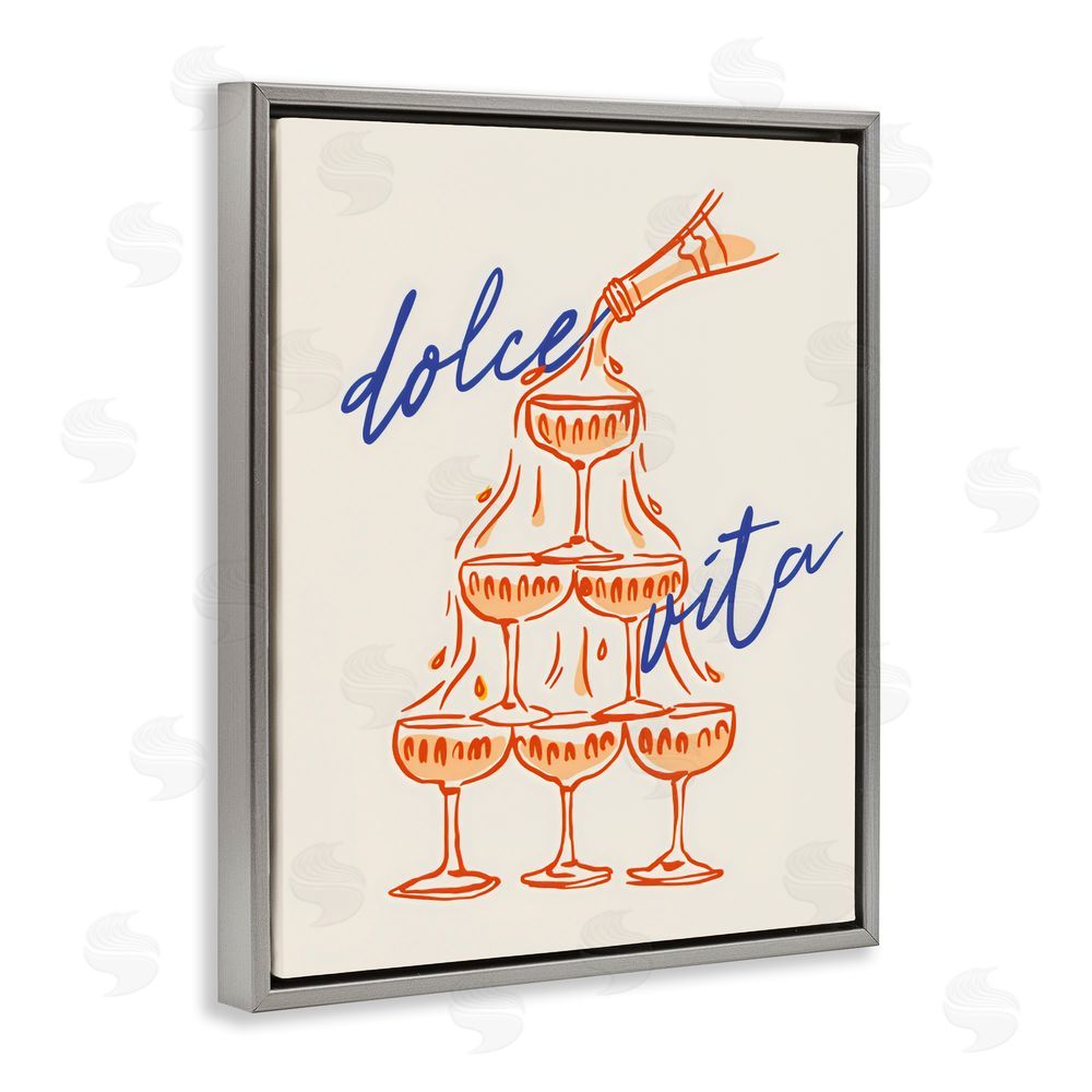 The Prints Vibe Dolce Vita Champagne Tower Gray Floating Frame Canvas Wall Art Print