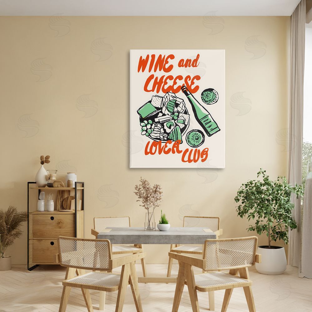 The Prints Vibe Wine & Cheese Lover Club Stretched Canvas on Wall