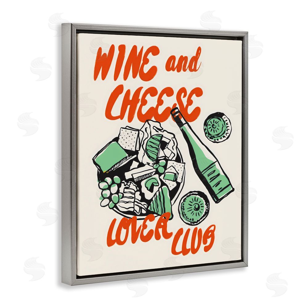 The Prints Vibe Wine & Cheese Lover Club Gray Floating Framed Canvas Wall Art Print