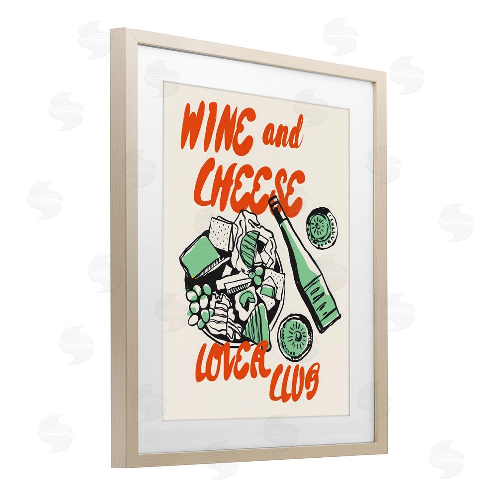 The Prints Vibe Wine & Cheese Lover Club Brown Framed Print Under Glass with White Mat Wall Art