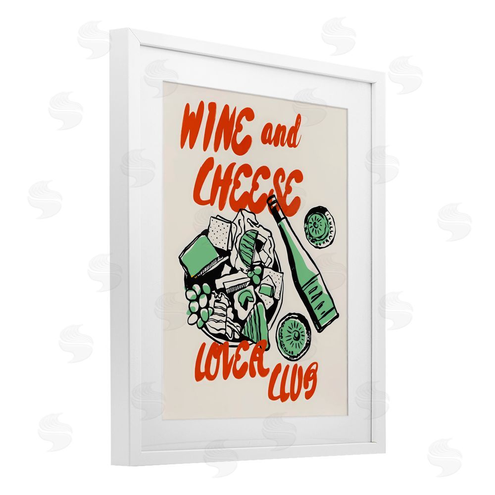 The Prints Vibe Wine & Cheese Lover Club White Framed Print Under Glass with White Mat Wall Art