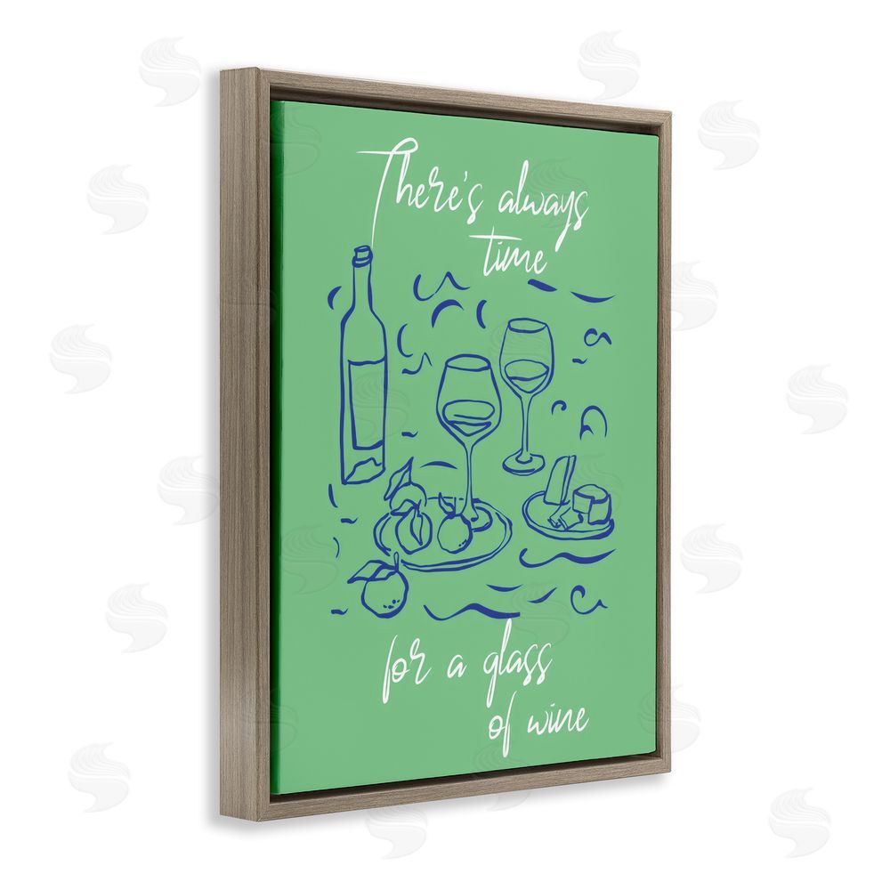 The Prints Vibe Always Time For Glass Of Wine Brown Floating Frame Stretched Canvas Wall Art Print