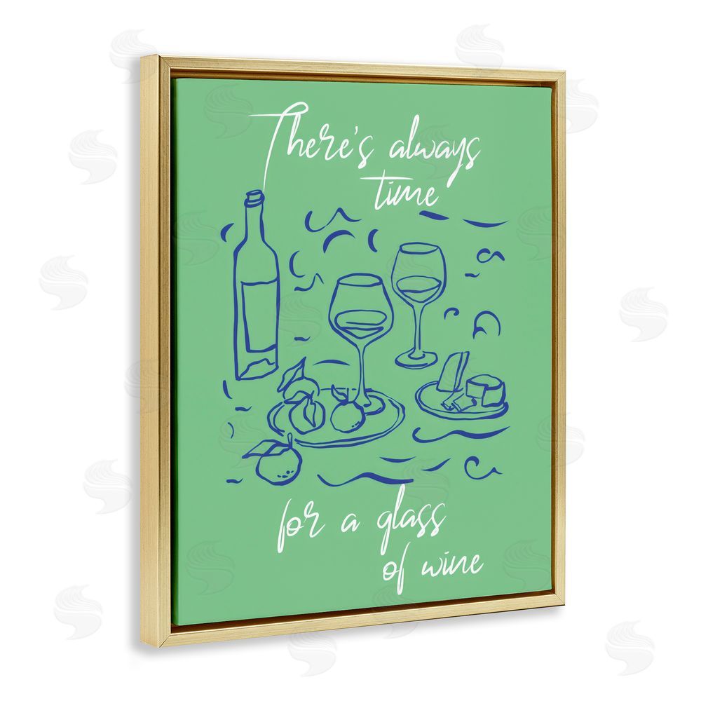 The Prints Vibe Always Time For Glass Of Wine Gold Floating Frame Stretched Canvas Wall Art Print