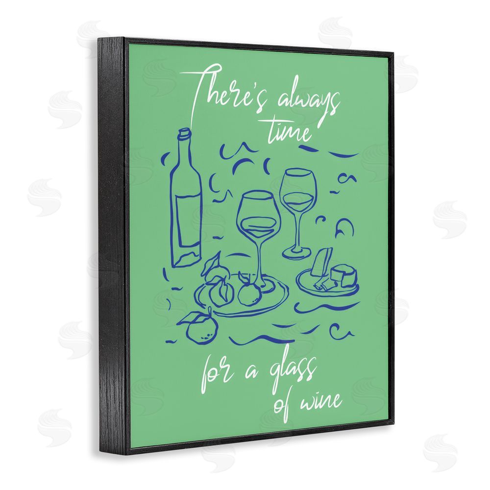 The Prints Vibe Always Time For Glass Of Wine Black Framed Giclee Wall Art Print