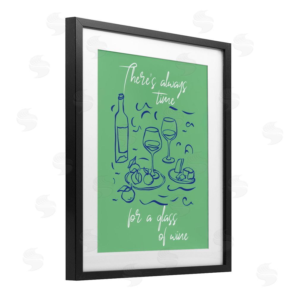The Prints Vibe Always Time For Glass Of Wine Black Framed Print Under Glass with Matting Wall Art