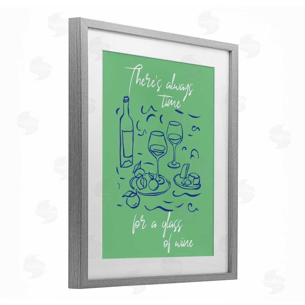 The Prints Vibe Always Time For Glass Of Wine Gray Framed Print Under Glass with Matting Wall Art
