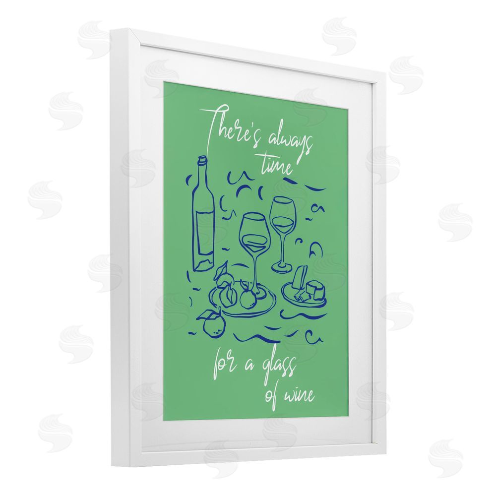 The Prints Vibe Always Time For Glass Of Wine White Framed Print Under Glass with Matting Wall Art