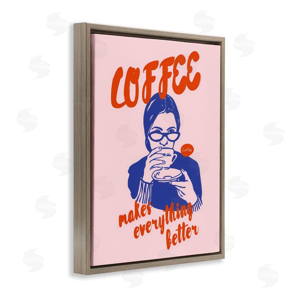 The Prints Vibe Coffee Makes Everything Better Brown Floating Frame Canvas Wall Art Print