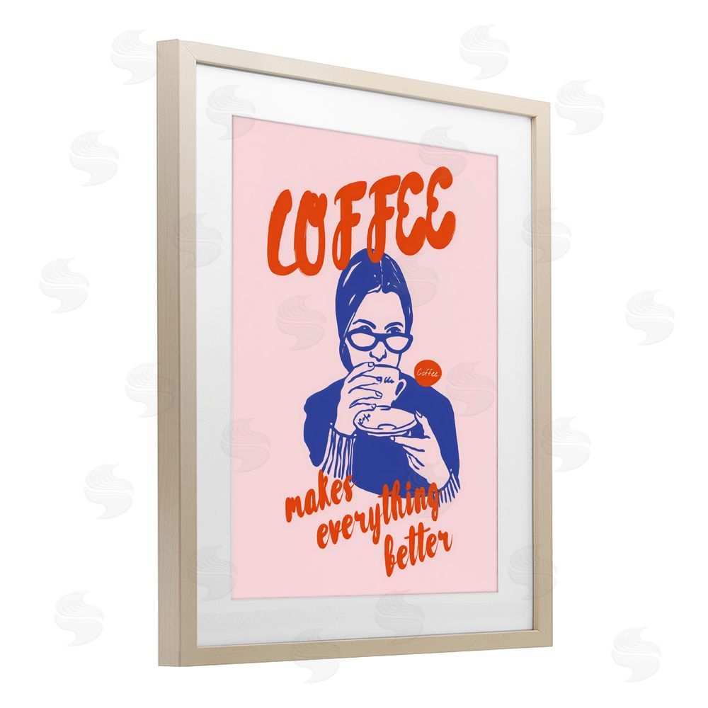 The Prints Vibe Coffee Makes Everything Better Brown Framed Print Under Glass Wall Art
