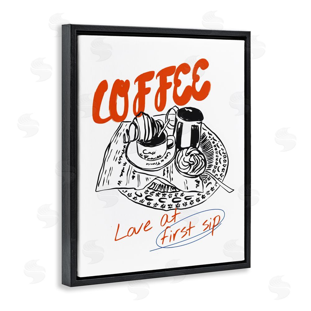 The Prints Vibe Coffee Love At First Sip Black Floating Frame Canvas Wall Art Print