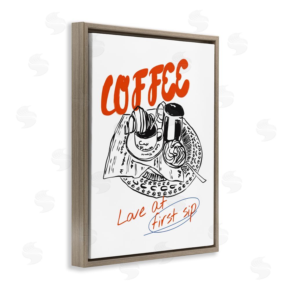 The Prints Vibe Coffee Love At First Sip Brown Floating Frame Canvas Wall Art Print