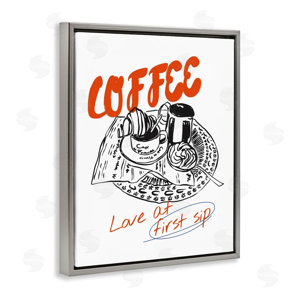 The Prints Vibe Coffee Love At First Sip Gray Floating Frame Canvas Wall Art Print