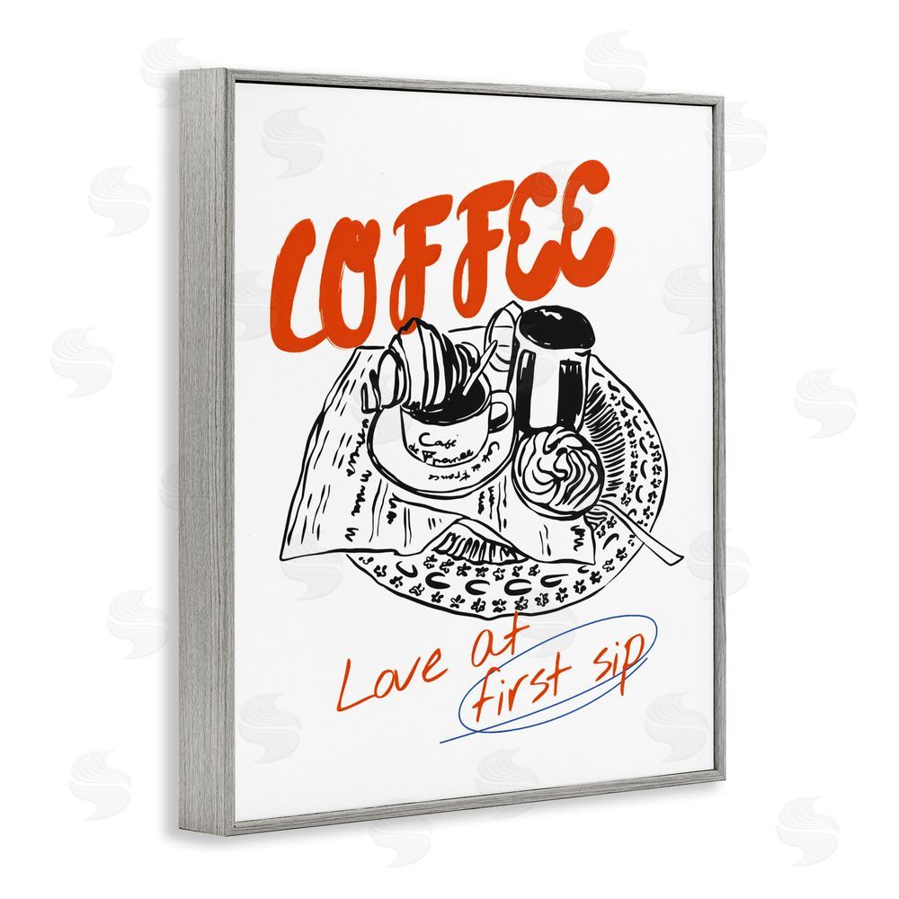 The Prints Vibe Coffee Love At First Sip Gray Framed Giclee Wall Art Print